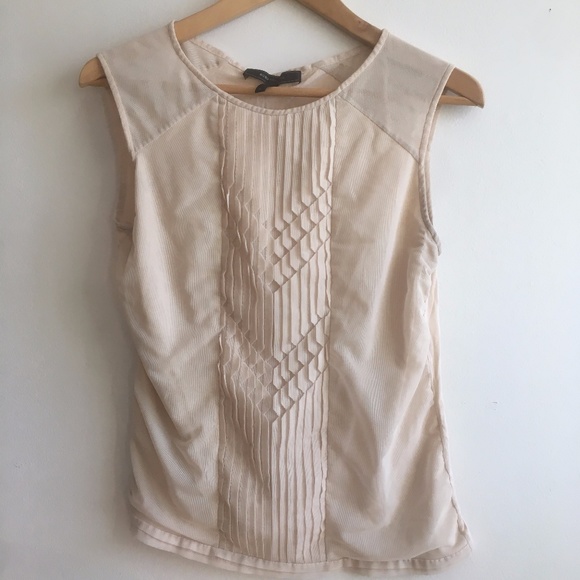 BCBGMaxazria Dafina Top in Tapioca / Oatmeal Blush sz S - with Geometric Tulle - Picture 2 of 6